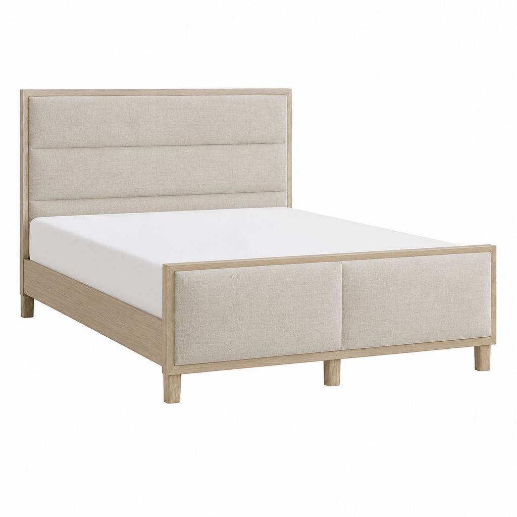 Polsterbett Doppelbett Beige mit Holzrahmen und Polyesterbezug 160 x 200 cm