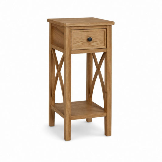 Beistelltisch aus massiver Eiche natur rechteckig mit Schublade und Ablage 40 x 40 x 75 cm