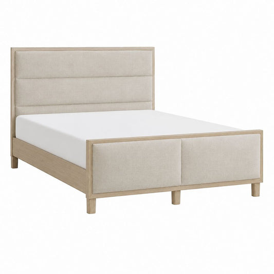 Polsterbett Doppelbett Beige mit Holzrahmen und Polyesterbezug 160 x 200 cm