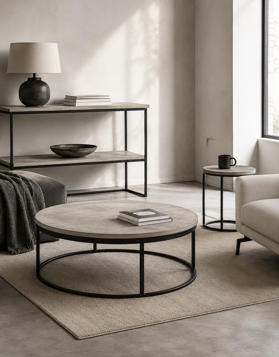 Runder Couchtisch aus Steinoptik