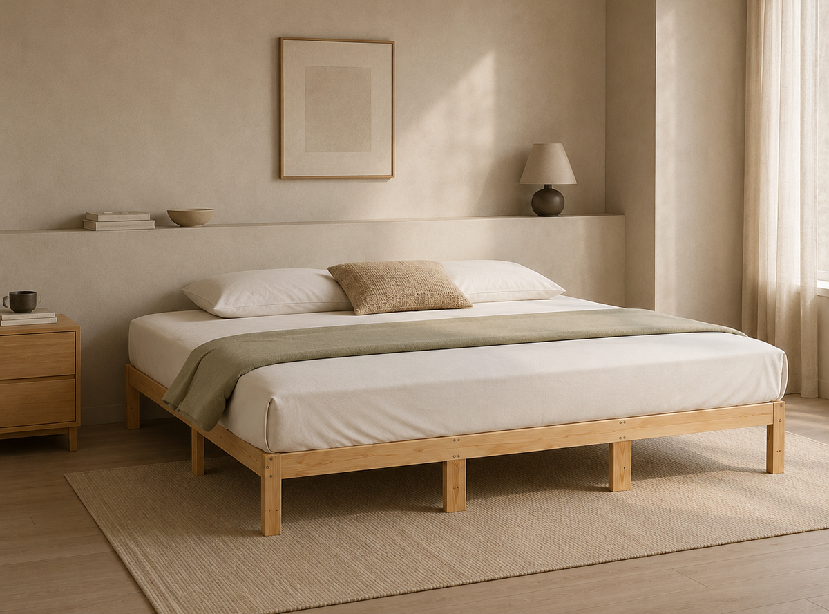Minimalistisches Doppelbett aus Holz