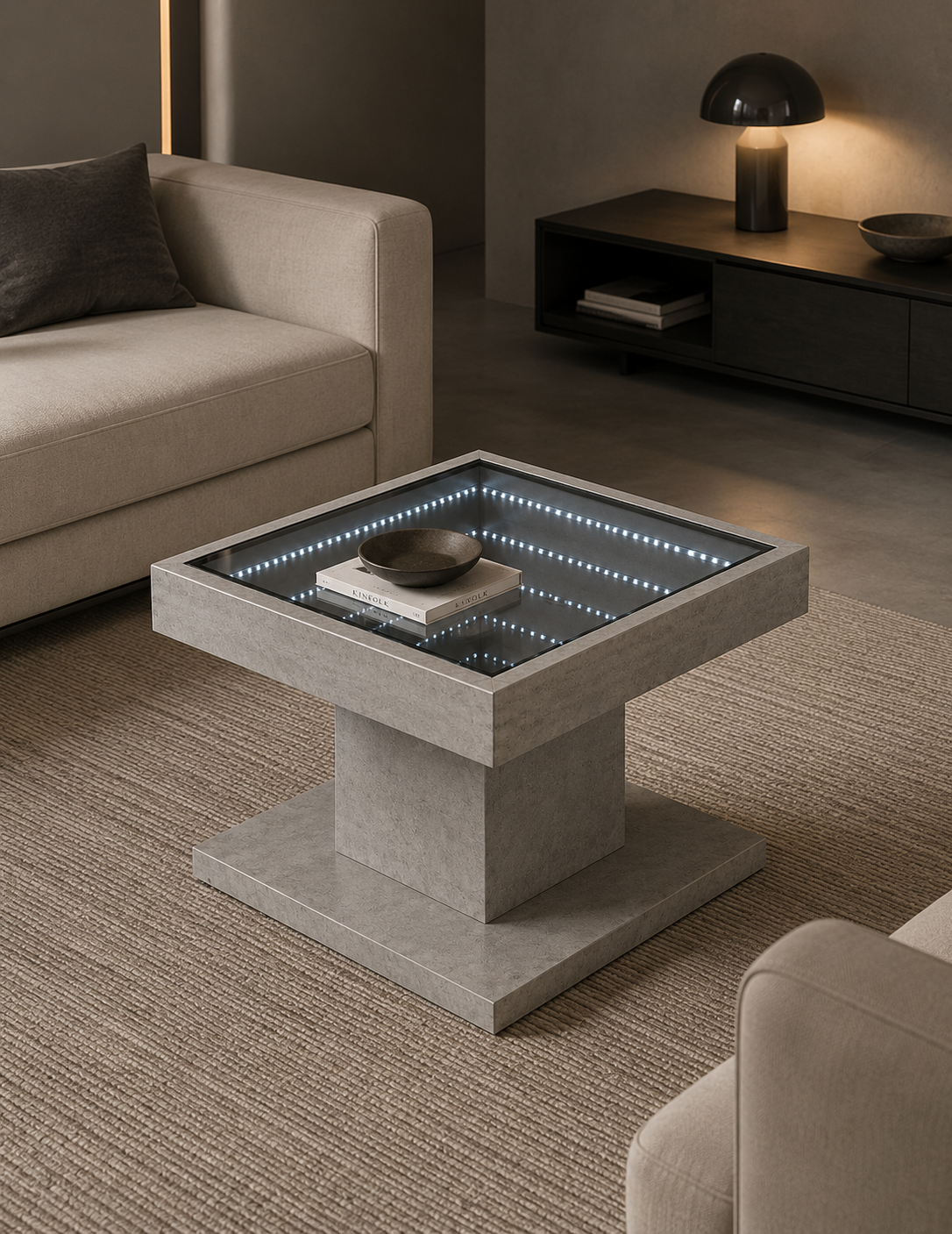 LED-Couchtisch mit Glasoberfläche