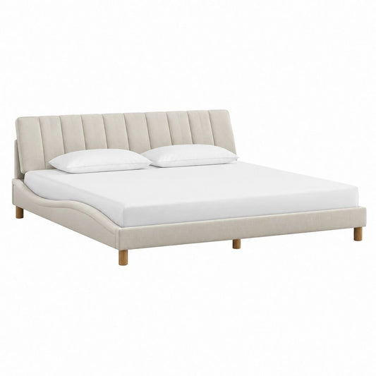 Polsterbett Doppelbett Beige Polyester Rechteckig mit Lattenrost 180 x 200 cm