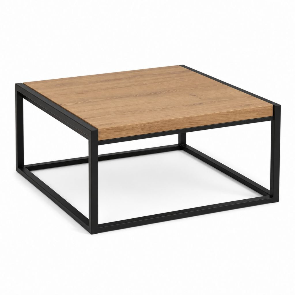 Couchtisch Eichenoptik mit Stahlgestell quadratisch 80 x 80 x 35 cm