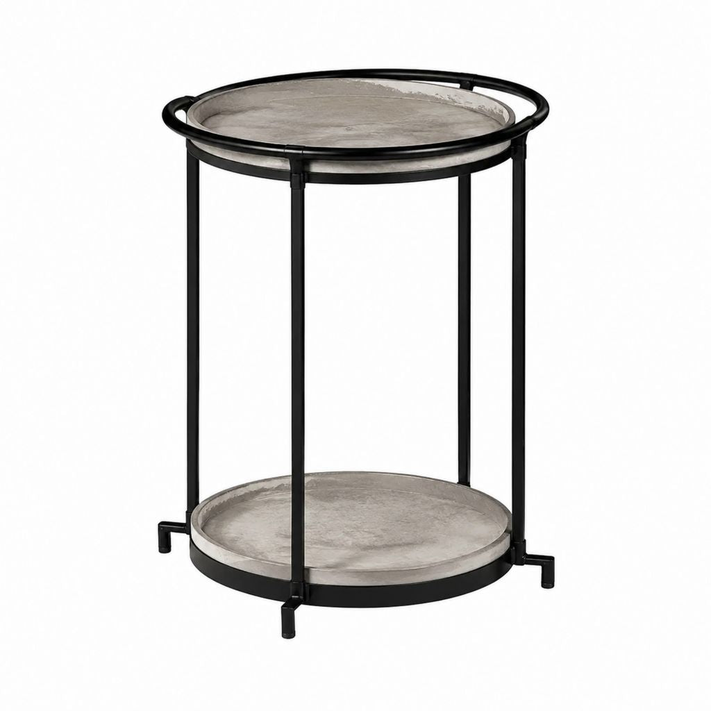Beistelltisch rund Grau Schwarz aus pulverbeschichtetem Stahl mit 2 Ablagen Ø 50 x H 60 cm
