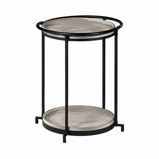 Beistelltisch rund Grau Schwarz aus pulverbeschichtetem Stahl mit 2 Ablagen Ø 50 x H 60 cm