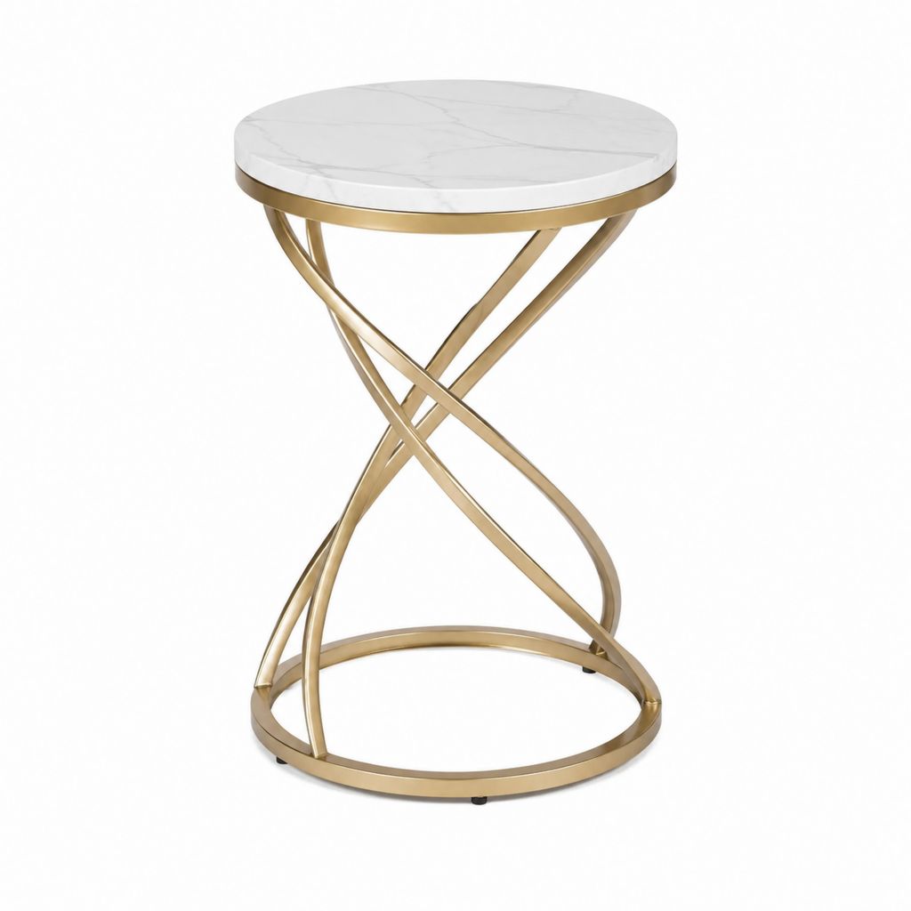 Beistelltisch rund Weiß Gold Sinterstein Stahlgestell 45 cm x 60 cm