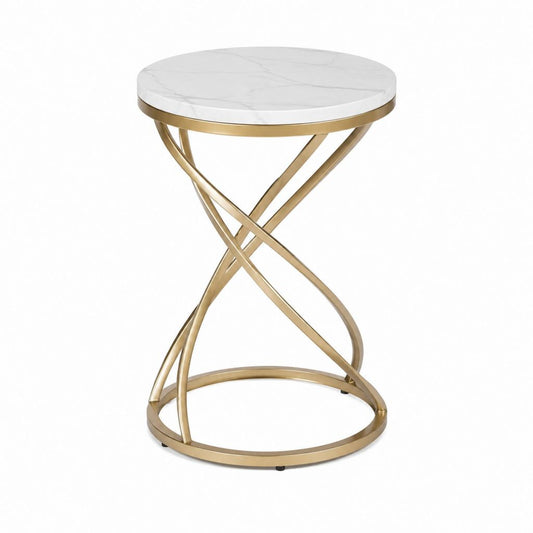 Beistelltisch rund Weiß Gold Sinterstein Stahlgestell 45 cm x 60 cm
