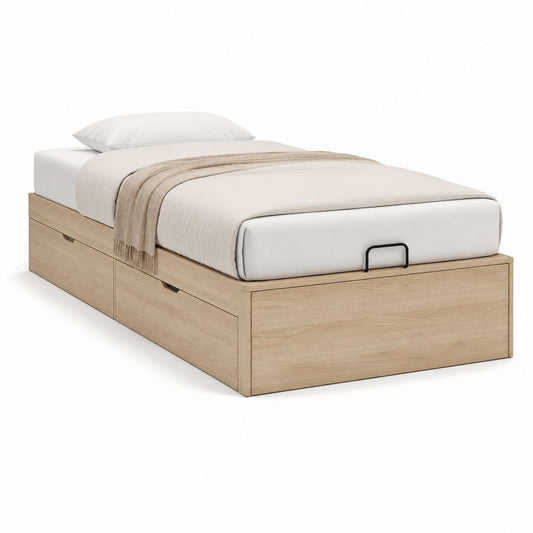 Einzelbett mit Stauraum Schubladen in Eiche hell aus melaminbeschichteter Spanplatte rechteckig 90 x 200 cm