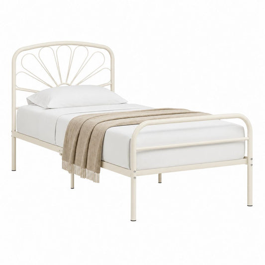 Metallbett Einzelbett Cremeweiß Stahlrohr mit Sonnenkopfteil 90 x 200 cm