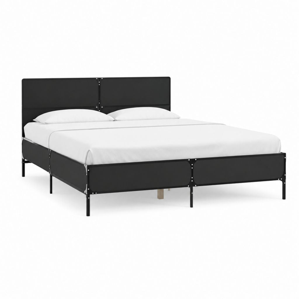 Metallbett Doppelbettgestell Schwarz pulverbeschichteter Stahl rechteckig 160 x 200 cm