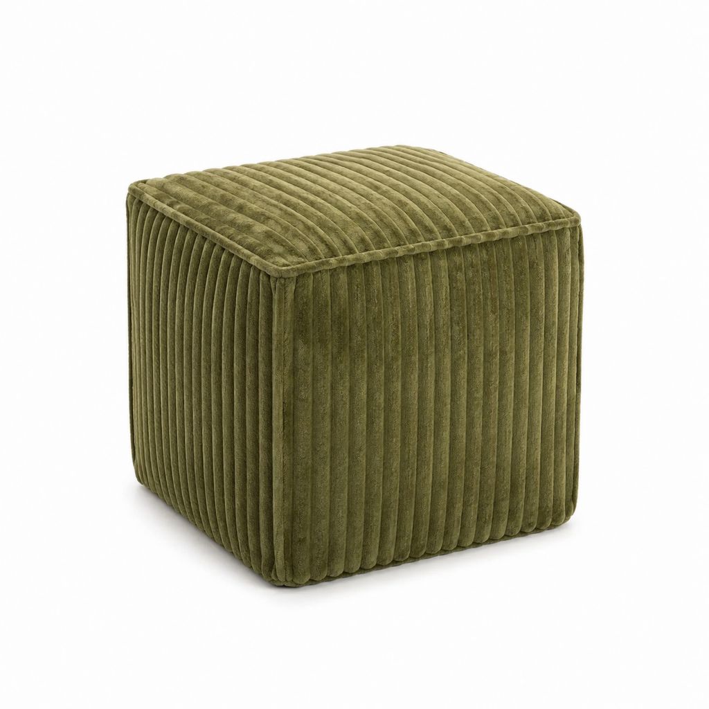 Fußhocker olivgrün mit Polyester-Cordbezug quadratisch 40 x 40 x 40 cm