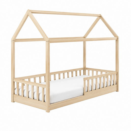 Kinder Hausbett aus massivem Kiefernholz Natur 90 x 200 cm 207 x 97 x 169 cm