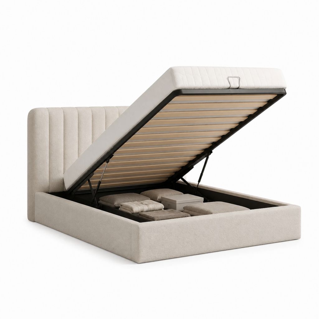 Polsterbett mit Stauraum Beige Polyester 160 x 200 cm