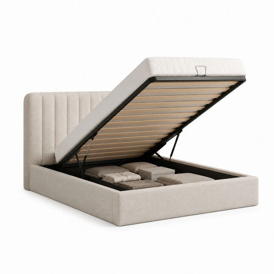 Polsterbett mit Stauraum Beige Polyester 160 x 200 cm