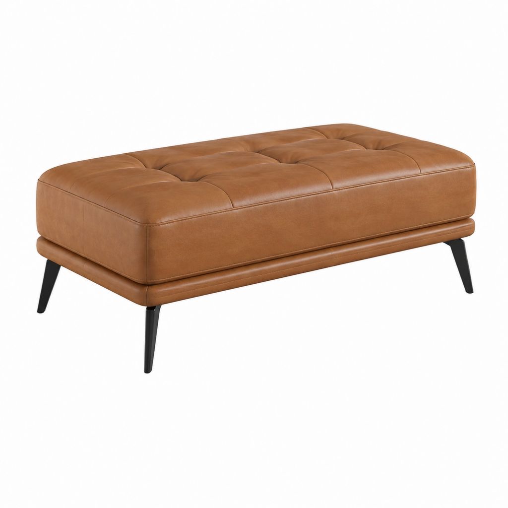 Fußhocker rechteckig cognacfarbenes PU-Kunstleder mit Stahlbeinen 120 x 70 x 43 cm